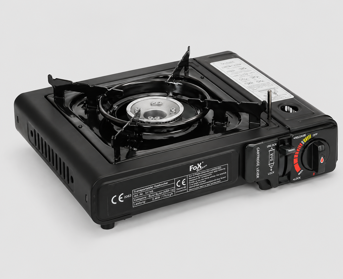 FoxOutdoor kaasukeitin 2.4 kW piezosytytyksellä – retkikeitin MSF-1a butaanipatruunalle