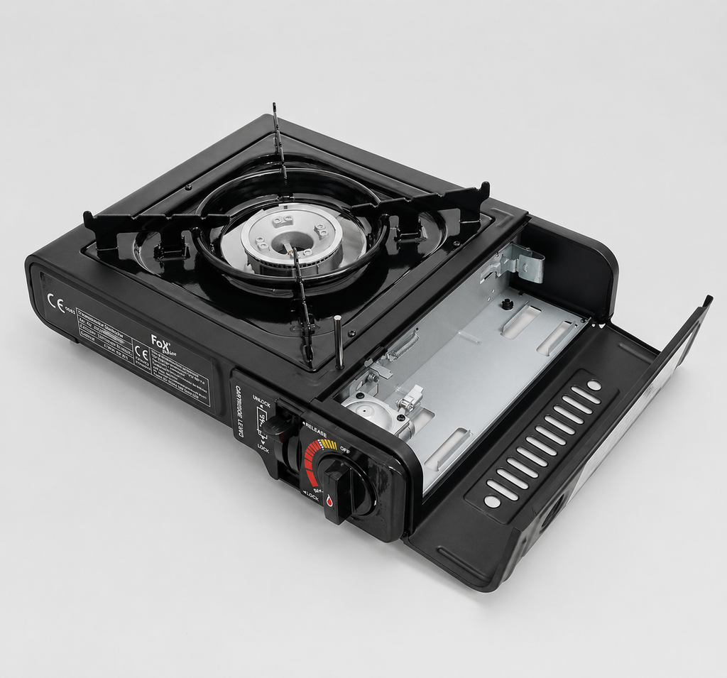 FoxOutdoor kaasukeitin 2.4 kW piezosytytyksellä – retkikeitin MSF-1a butaanipatruunalle