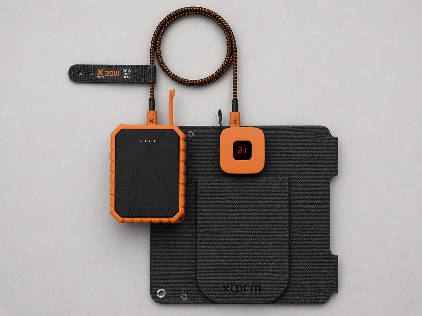 Xtorm 14W taitettava aurinkopaneeli – USB-C/A, LCD, IPX4
